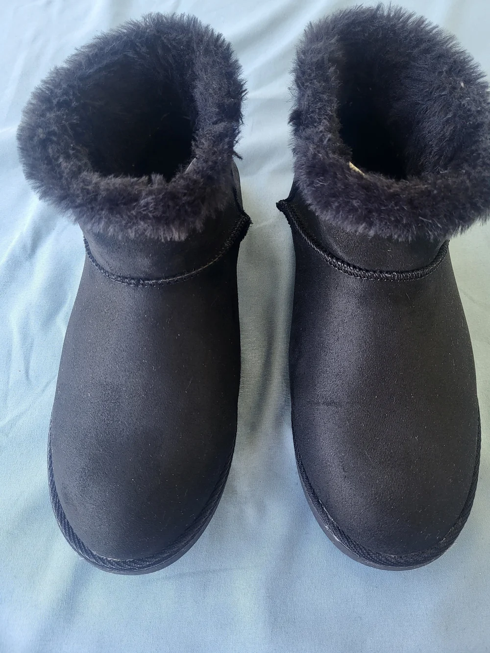 True Craft Black Faux-Suede Ankle Winter Boots with Faux Fur Cuff